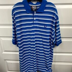 Vintage Southpole Polo Shirt Men 2XL Blue White Striped Short Sleeve Y2K Collar